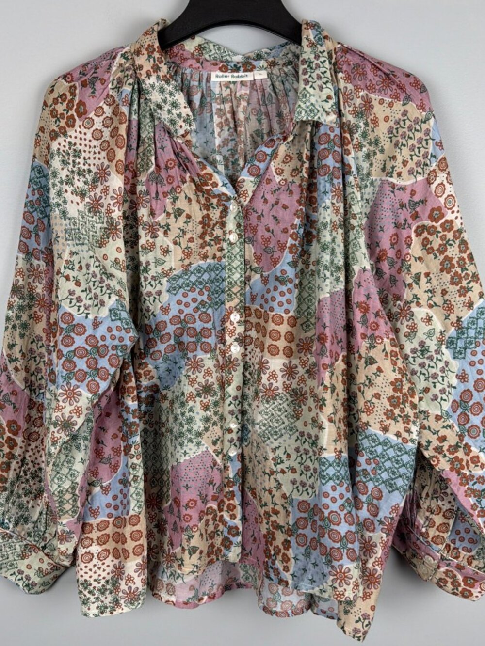 Roberta Roller Rabbit Floral Button Up Cotton Silk Lightweight Boho Womens XL